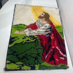 Jesus Praying Latch Hook Rug Wall Hanging Decorative 26x 20'' Religious